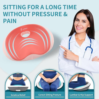 FLORICH Memory Foam Car Seat Cushion and Lumbar Support Pillow, Soft Butt Pillow for Tailbone Relief, Cute Drivers Seat Cushion for Long Driving Travel