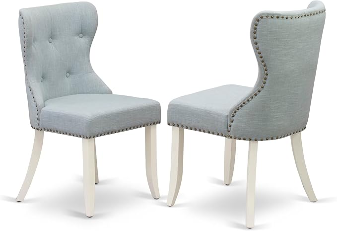 East West Furniture X027SI215-9 9 Piece Dining Table Set Includes a Rectangle Dining Room Table with X-Legs and 8 Baby Blue Linen Fabric Upholstered Chairs, 40x72 Inch, Multi-Color