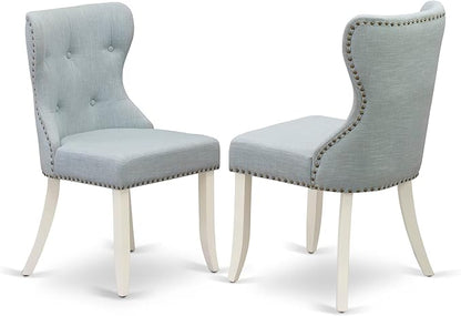 East West Furniture V077SI215-9 9 Piece Kitchen Table Set Includes a Rectangle Dining Table with V-Legs and 8 Baby Blue Linen Fabric Parsons Dining Chairs, 40x72 Inch, Multi-Color