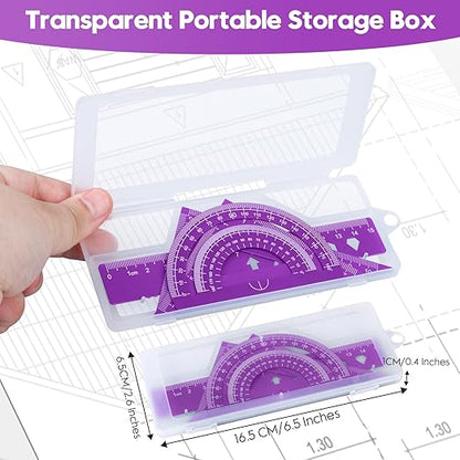 MSDADA Triangle Ruler, Protractor, Square and Ruler Set, 4 Pieces Aluminum Alloy Ruler, Metal Drafting Ruler Kit, Geometric Protractor for Student, School, Home, Office (Purple, 15cm/5.9inch)