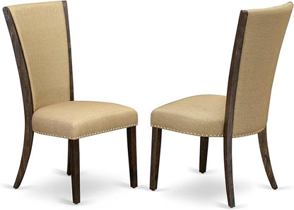 East West Furniture V727VE703-9 9 Piece Kitchen Table Set Includes a Rectangle Dining Table with V-Legs and 8 Brown Linen Fabric Parson Dining Room Chairs, 40x72 Inch, Multi-Color