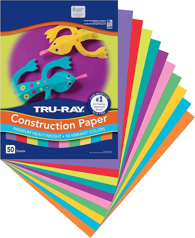 Tru-Ray Construction Paper, 10 Vibrant Colors, 9" x 12", 50 Sheets