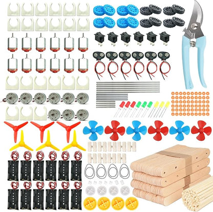 EUDAX 465PCS DC Motor Kit STEM Mini Electric Motor Kit for DIY Science Projects, LED Light Vanes Propeller, AA Battery Holder, Plastic Gears, Electrical Engineering Kit for Education Projects