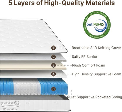 Full Size Mattress, 10 Inch Medium Firm Foam Hybrid Mattress with Individual Pocket Springs for Motion Isolation & Edge Support, Mattress in A Box CertiPUR-US Certified