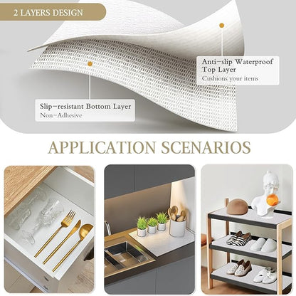 Beautysaid Shelf and Drawer Liner for Kitchen Cabinet, Non Adhesive Non Slip Shelf Paper Waterproof Washable Thickened for Dresser Pantry Shelve Bathroom Protector Liner(White,18 in x 10 FT)