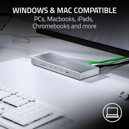 Razer USB 4 Dock: 14 Ports (Type C, Type A, HDMI, DP, Ethernet, SD, 3.5mm) - Dual Monitor Up to 4K 120 Hz - Laptop & Phone Fast Charge - Durable Lightweight Casing - Windows & Mac Compatible - Mercury