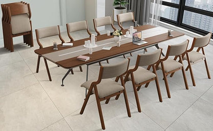 Folding Dining Chairs Set of 2, Upholstered Kitchen Chair with Padded Seat & Backrest, Modern Side-Chair with Wood Legs for Home Office Living Room,No Assembly Needed,Cream Taupe+ Walnut