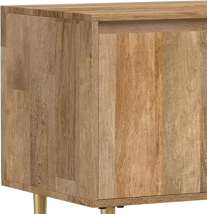 SIMPLIHOME Fallon SOLID MANGO WOOD 60 inch Wide Contemporary TV Media Stand in Natural For TVs up to 65 inches for the Living Room and Entertainment Center