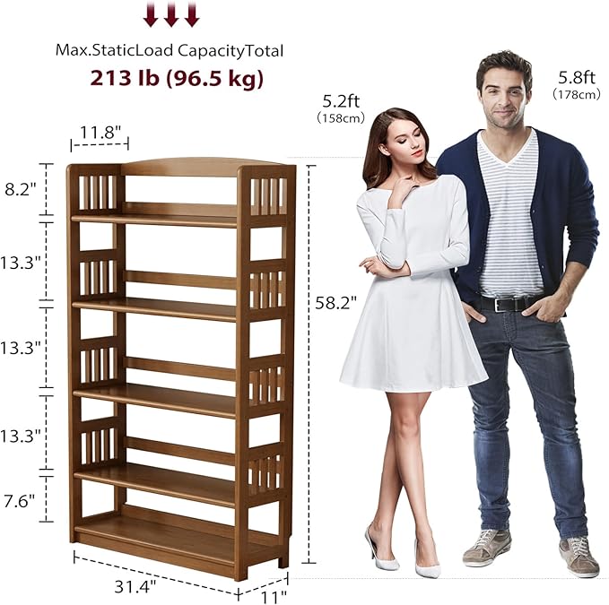 5-Tier Solid Wood Open Bookcase,Modern Display Bookshelf,Farmhouse Wide Etagere Bookcase, Freestanding Storage Cabinet for Study Room Office Living Room Flower Rack