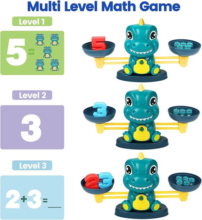 Aitbay Dinosaur Math Balance Toys, Montessori Toys for 3 Years Old Kids, Toddler Educational Toys for 4 5 6 7 Year Old Boys and Girls - Birthday Gifts for Kids Ages 3-5 5-7