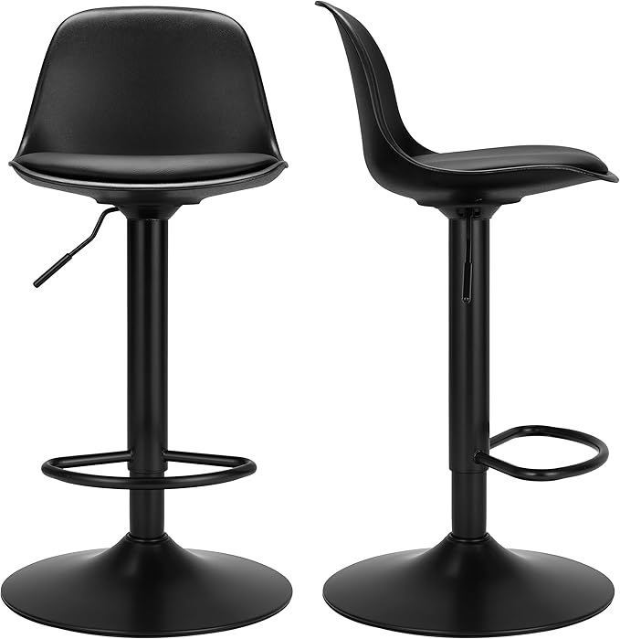 Finnhomy Bar Stools Set of 2, Swivel Barstools with Footrest and Ergonomic PP Back, Counter Height Adjustable Modern Counter Stools for Kitchen, Black
