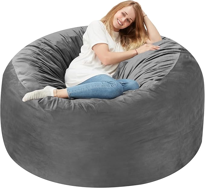 Homguava 3FT Bean Bag Chair: 3' Bean Bags with Memory Foam Filled, Large Beanbag Chairs Soft Sofa with Dutch Velvet Cover-Grey