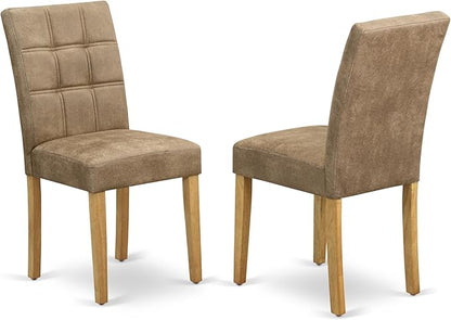 East West Furniture VAAS5-OAK-28 5 Piece Mid Century Modern Dining Set Consists A Dinner Table and 4 Brown Textured Polyester Fabric Upholstered Chairs, Oak