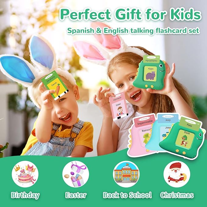 Spanish Talking Flash Cards Bilingual - Toddler Toys for 2 3 4 5 Year Old Boys and Girls, Autism Sensory Toys for Kids Learning Montessori, Español/English Speech Therapy Preschool Gifts