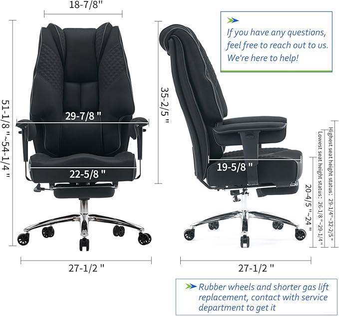 Big and Tall Office Chair 400lbs Wide Seat, Leather High Back Executive Office Chair with Foot Rest, Ergonomic Chairs Lumbar Support for Lower Back Pain Relief (Mesh Black)