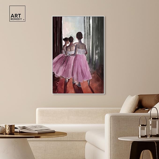 Art Remedy Little Girls Ballerinas Canvas Classic Vintage Wall Art, White Frame, 36" x 54"