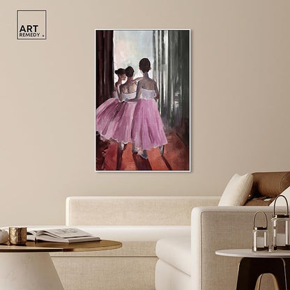 Art Remedy Little Girls Ballerinas Canvas Classic Vintage Wall Art, White Frame, 36" x 54"