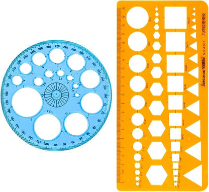 2 Pcs Geometric Stencils Templates, Circle Round Stencil, Measuring Geometry Ruler, Scale Drafting Digital Drawing Set, Artist Design Aid Tool