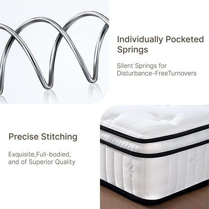 King Size Mattress, 12 Inch Medium Firm Foam Hybrid Mattress with Individual Pocket Springs for Motion Isolation & Edge Support, Mattress in A Box CertiPUR-US Certified