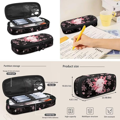 Cherry Blossom Axolotl Backpack for Girls with Lunch Box Pencil Purse 4pcs/set Kids School Bag 1st 2nd 3rd Grade Bookbag Kindergarten Schoolbag Middle School Water Bottle Sleeve