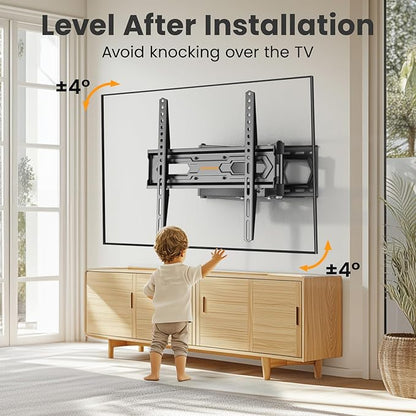 50 55 65 inch Full Motion TV Wall Mount for 32-70 inch TV Bracket, Dual articulating Arms Mount, Tilt Swivel Extension Level, Max VESA 400x400mm, 16" Studs, 110 lbs,Fit Most 40 43 50+ TVs