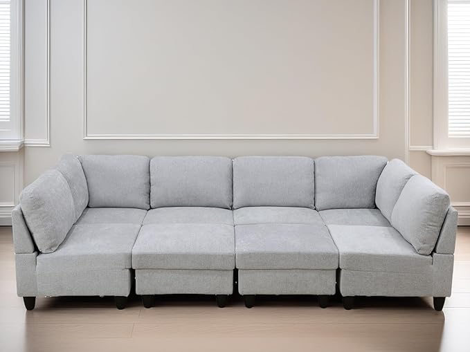 U Shaped Sectional Couch, Convertible Modular Sectional Sofa with Ottomans, 8 Seat Comfy Corner U Shaped Couch Lounge Modern Modular Couches for Living Room Apartment, Grey