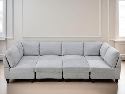 U Shaped Sectional Couch, Convertible Modular Sectional Sofa with Ottomans, 8 Seat Comfy Corner U Shaped Couch Lounge Modern Modular Couches for Living Room Apartment, Grey
