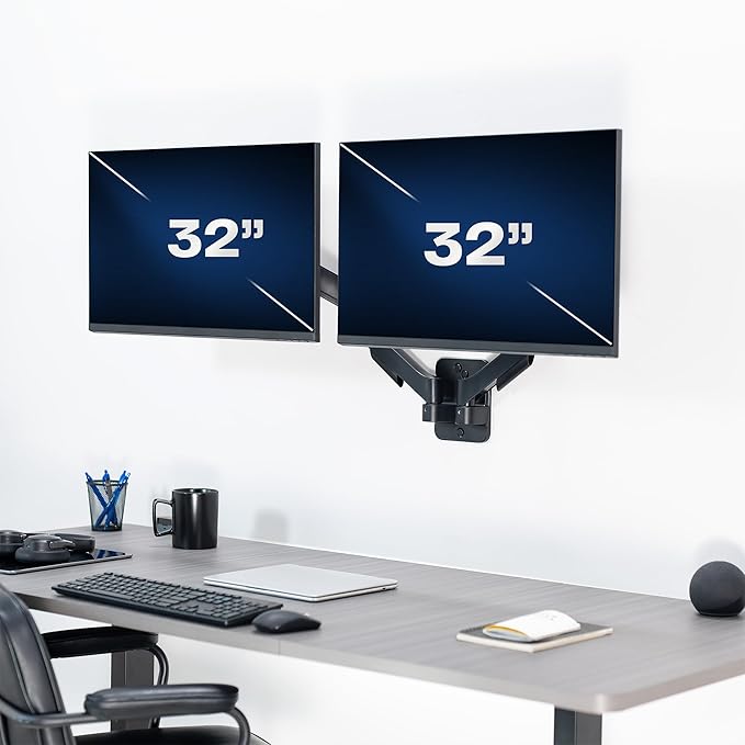 VIVO Height Adjustable Pneumatic Extended Arm Dual Monitor Wall Mount Full Motion Articulating, Fits 2 Screens 17 to 27 inches, Black, MOUNT-V002G
