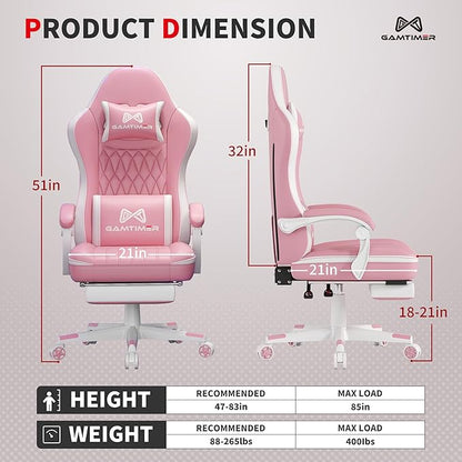 Gaming Chair, 400 lbs Adult Chair, High Back Computer Chair with Footrest and Linked Armrests, Office Video Game Chair with Lumbar Support (Pink)