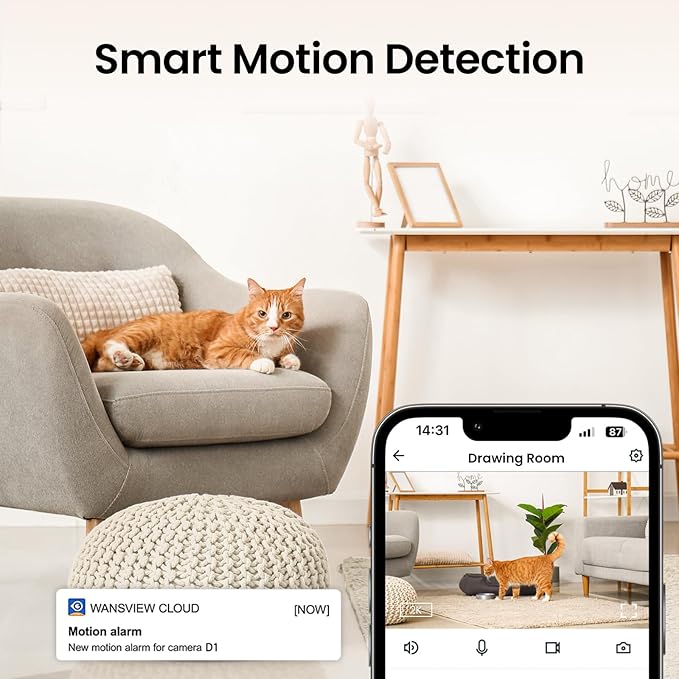 2K Indoor Security Camera-Baby Monitor with 2.4G WiFi Camera and Audio, Siren/Night Vision for Home/Pet/Nanny/Cat, 24/7 SD Card Storage, Cloud (Optional), Compatible with Alexa & Google Home, D1 2P