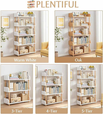 3-Tier Wooden Open Bookcase - Modern Display Bookshelf with Top Edge and Solid Wood Frame for Home and Office, Storage Cabinet, Warm White