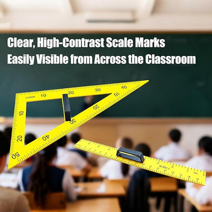 Magnetic Geometry Tool Set Classroom Whiteboard Math, with Non Slip Handle, 60°45°Triangle Ruler Protractor Compass, 5Pcs
