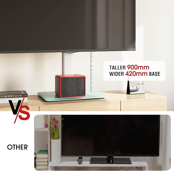 Swivel Universal TV Stand for 32-75 inch TVs with Tilt Down/Up, 8 Levels Height Adjustable Table Top TV Mount Stand with Stable Heavy Duty Tempered Glass Base, MAX VESA 600x400 mm up to 99lbs, White