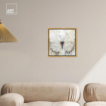 Art Remedy Neutral Beauty Chic Farmhouse Canvas Wall Art, Gold Floater Frame, 16"x16"