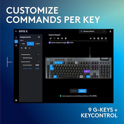 Logitech G915 X Low-Profile Wired Mechanical Gaming Keyboard, Double-Shot PBT Keycaps, Fully Programmable Keys, RGB Lighting, Aluminum Finish, GL Red Linear Switches - PC/Mac