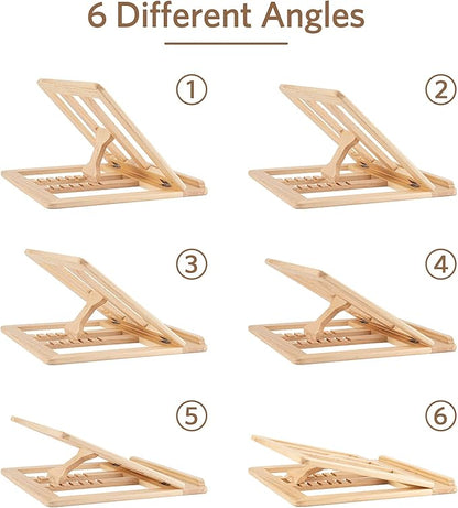 Wooden Laptop Stand for Desk with Free Phone Holder, Foldable and Adjustable Ergonomic Laptop Riser for 10-15.6 Inch Notebooks, Portable MacBook Stand (Natural Wood, Universal Fit)