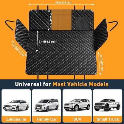 Dog Car Seat Cover for Back Seat, Hard Bottom Back Seat Extender for Dogs, Dog Hammock for Car SUV and Trucks - Waterproof, Anti Scratch，Easy to Clean, Supports 400lbs