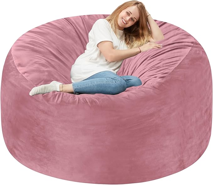 Homguava 5 FT Bean Bag Chair: 5' Bean Bags with Memory Foam Filled, Large Beanbag Chairs Soft Sofa with Dutch Velvet Cover-Dusty Pink