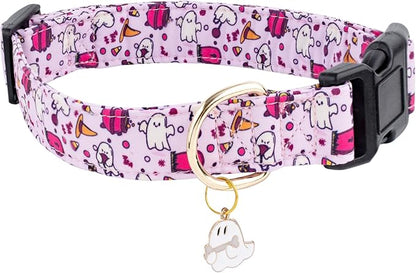 Faygarsle Fall Dog Collar - Adorable Ghost Pattern for Small, Medium & Large Dogs - Purple