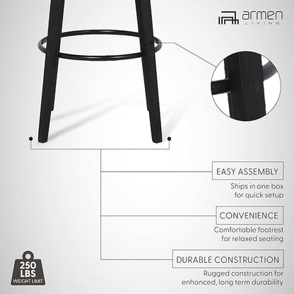Armen Living Shelly 30" Bar Height Swivel Gray Faux Leather and Black Wood Bar Stool - Set of 3