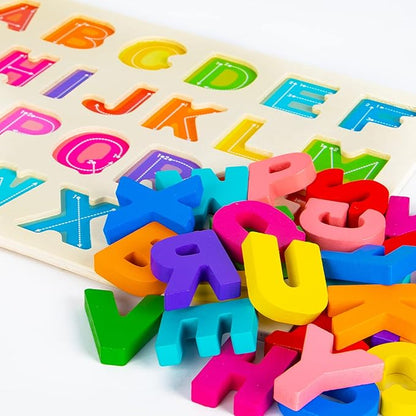 Attmu Alphabet Puzzles Wooden Puzzles for Toddlers Toy, Shape ABC Puzzle Alphabet Learning Toys Preschool Educational Toys Gift for Girls Boys
