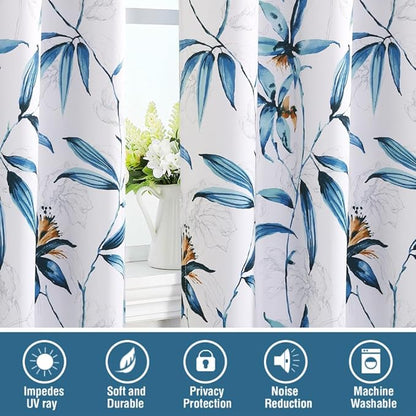 H.VERSAILTEX 100% Blackout Curtains 108 inch Length 2 Panels Set Printed Drapes Thermal Insulated Curtains for Bedroom with Black Liner Sound Proof Curtains, Bella Vista Indigo