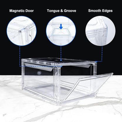 Upgraded 12 Pack Shoe Box,Acrylic Clear Shoe Boxes,Drop Front Shoe Storage Box,Clear Plastic Stackable Sneaker Box,Shoe Containers,Shoe Display Case,Sneaker Storage,Fits Up to Size 15