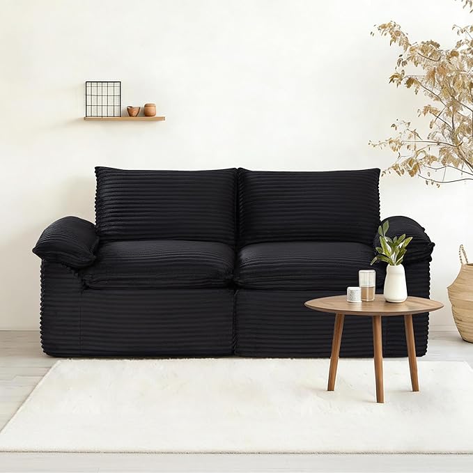 80" Cloud Loveseat Sofa, Boneless Couch Sofa in A Box for Living Room, Modern Modular Sectional Sofas 2 Seat Couch Foam Comfy No Assembly Cloud Couches with Throw Pillows for Bedroom, Dorm，Black