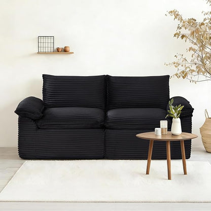 80" Cloud Loveseat Sofa, Boneless Couch Sofa in A Box for Living Room, Modern Modular Sectional Sofas 2 Seat Couch Foam Comfy No Assembly Cloud Couches with Throw Pillows for Bedroom, Dorm，Black