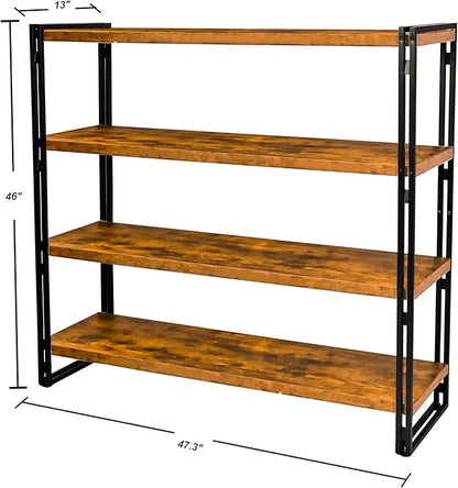 47" 4-Tier Bookshelf Rustic Wood and Metal Industrial Bookshelf for Home Office, Bedroom, Kitchen, Bathroom (Rustic Brown, 4-Tier)