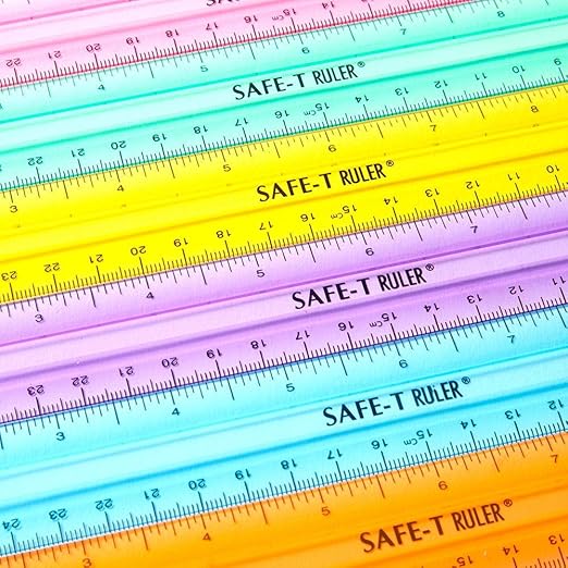 hand2mind 12 inch Multicolored, Transparent, Semiflexible Safe-T Plastic Rulers, Rainbow Plastic Rulers, Safety Ruler for Measurement, Safety Kids School Supplies, Straight Rulers (Pack of 24)