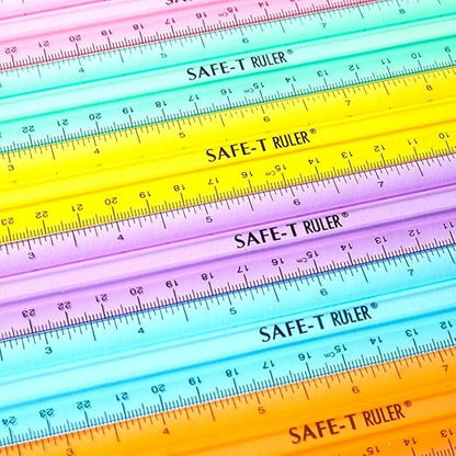 hand2mind 12 inch Multicolored, Transparent, Semiflexible Safe-T Plastic Rulers, Rainbow Plastic Rulers, Safety Ruler for Measurement, Safety Kids School Supplies, Straight Rulers (Pack of 24)