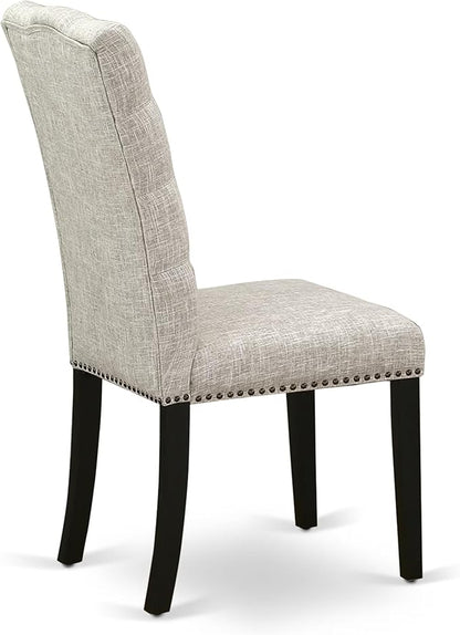 East West Furniture V627EL635-9 9 Piece Dining Table Set Includes a Rectangle Kitchen Table with V-Legs and 8 Doeskin Linen Fabric Parson Dining Room Chairs, 40x72 Inch, Multi-Color