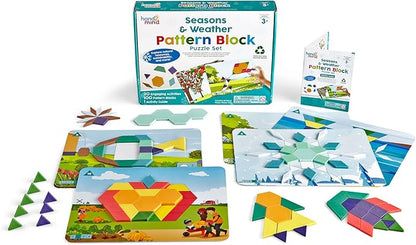 hand2mind Seasons and Weather Pattern Block Puzzle Set, Tangram Puzzle, Geometric Shapes for Kids, Pattern Blocks Cards, Pattern Play, Toddler Battern Blocks, Kindergarten Learning Activities